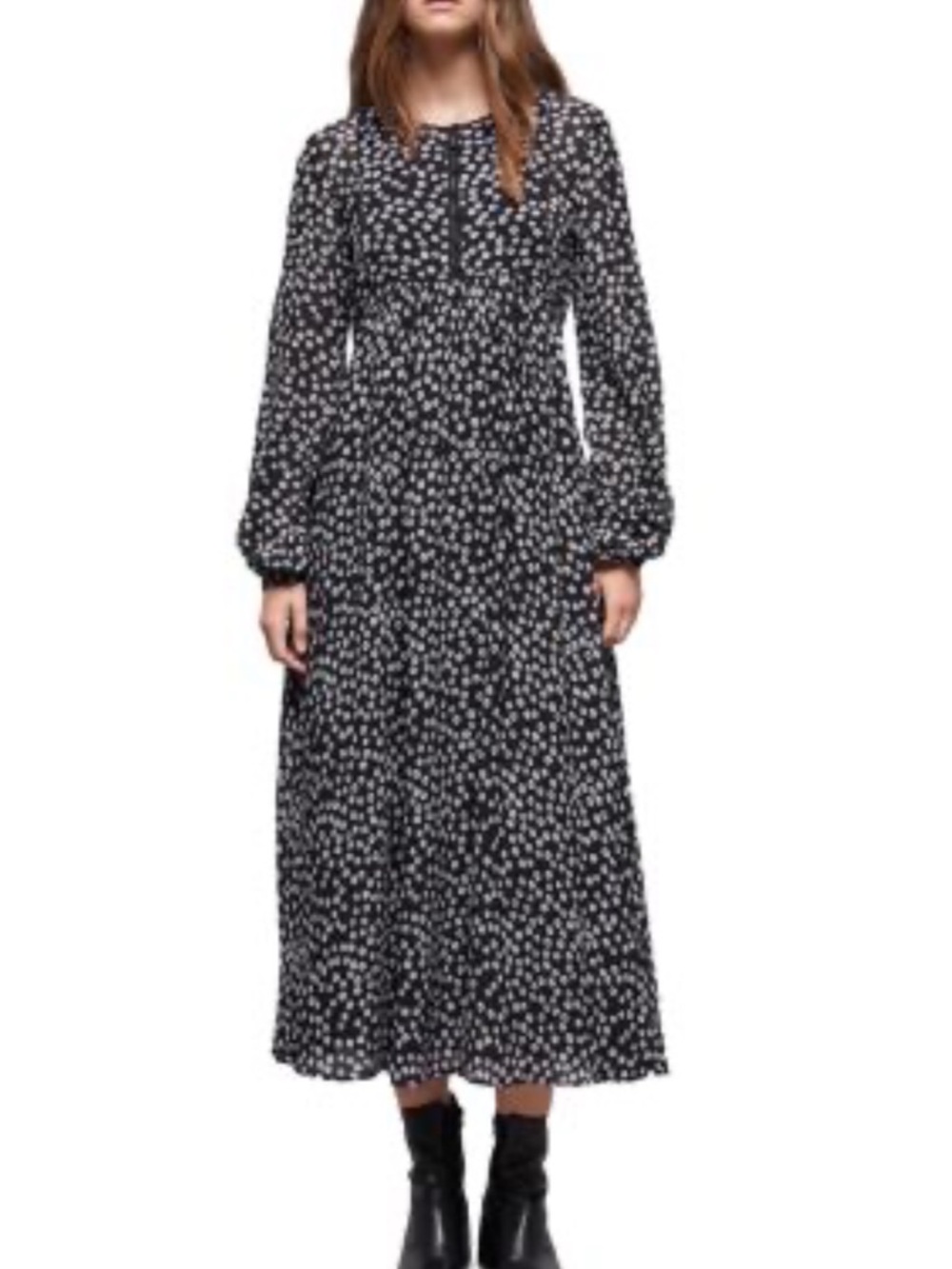 The Kooples Daisy Dots Long Sleeve Black Floral Maxi Dress - Women
